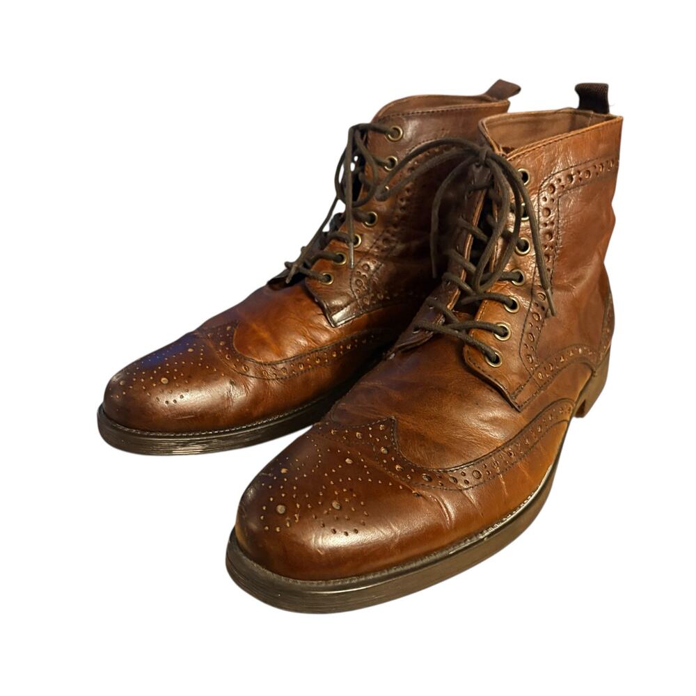 Aston Grey Men's Brown Leather Wingtip Brogue Lace-Up Ankle Boots sz 10 - Picture 8 of 10